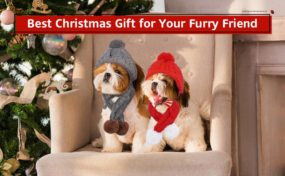 Kuoser Dog Hat & Scarf Set, Dog Knitted Hat Pet Christmas Winter Warm Caps Cute Accessories Neck Ear Warmer Hood Warm Scarf Party Decoration for Pet Cat and Dog fit for Small Medium Large Dogs