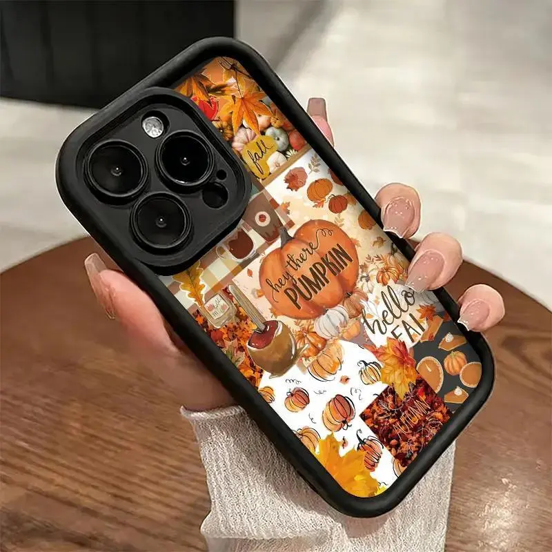 Patchwork Autumn Harvest Phone Case,Collage Pumpkin Maple Leaf Fall Art for iPhone 17 16 15 14 13 12 11 Plus Pro Max,Warm Cozy Seasonal Gif