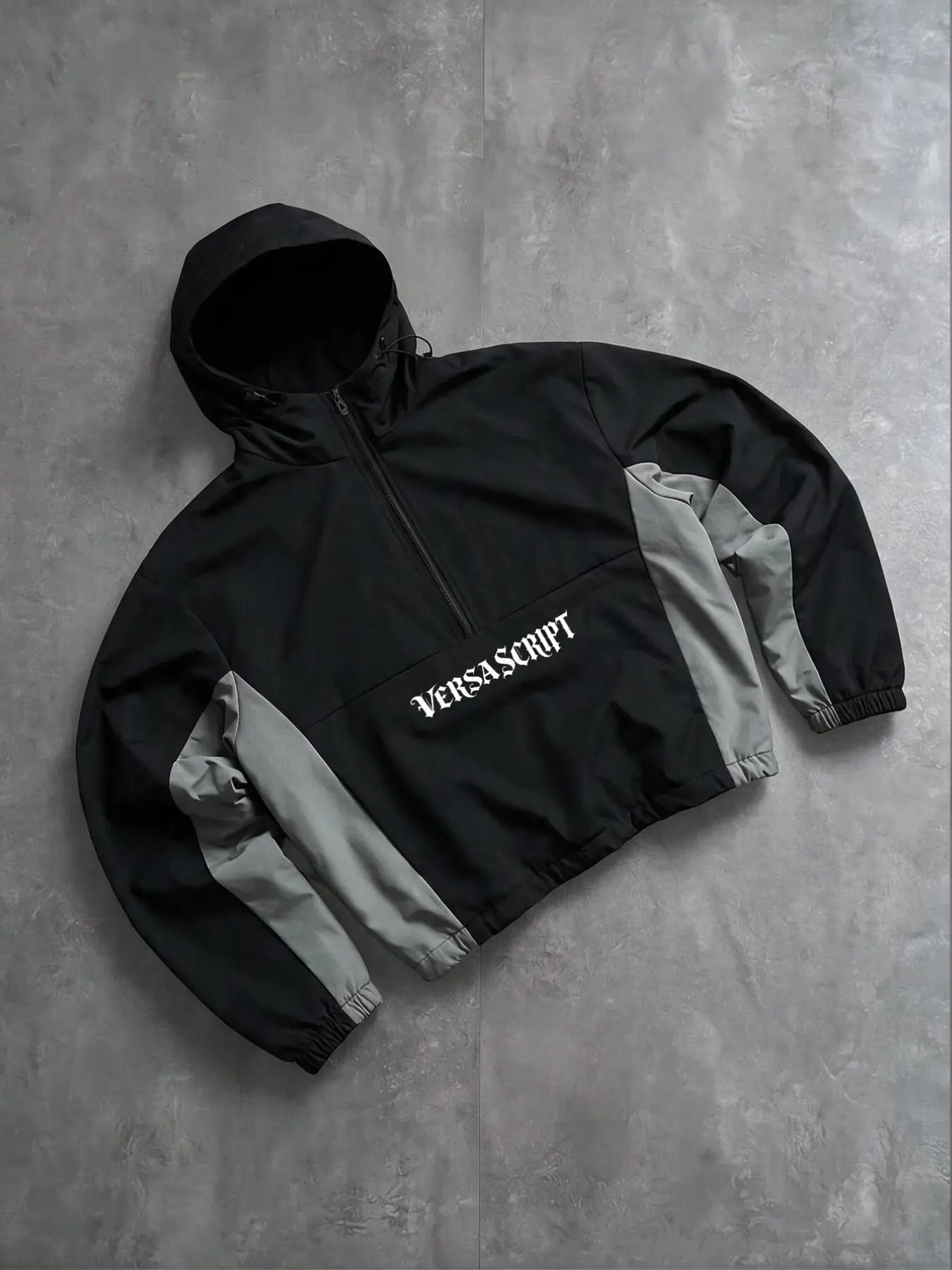 Men's Retro Sport Colorblock Hooded Jacket, Unique Print, Half Zip Drawstring Hat, Elastic Sleeve, Lightweight Windproof, Outdoor Sports