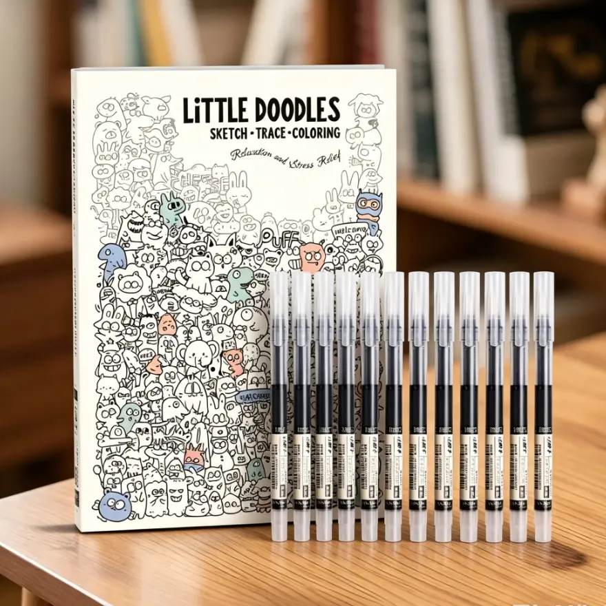 A4 doodle book + 12 pens (12 black)