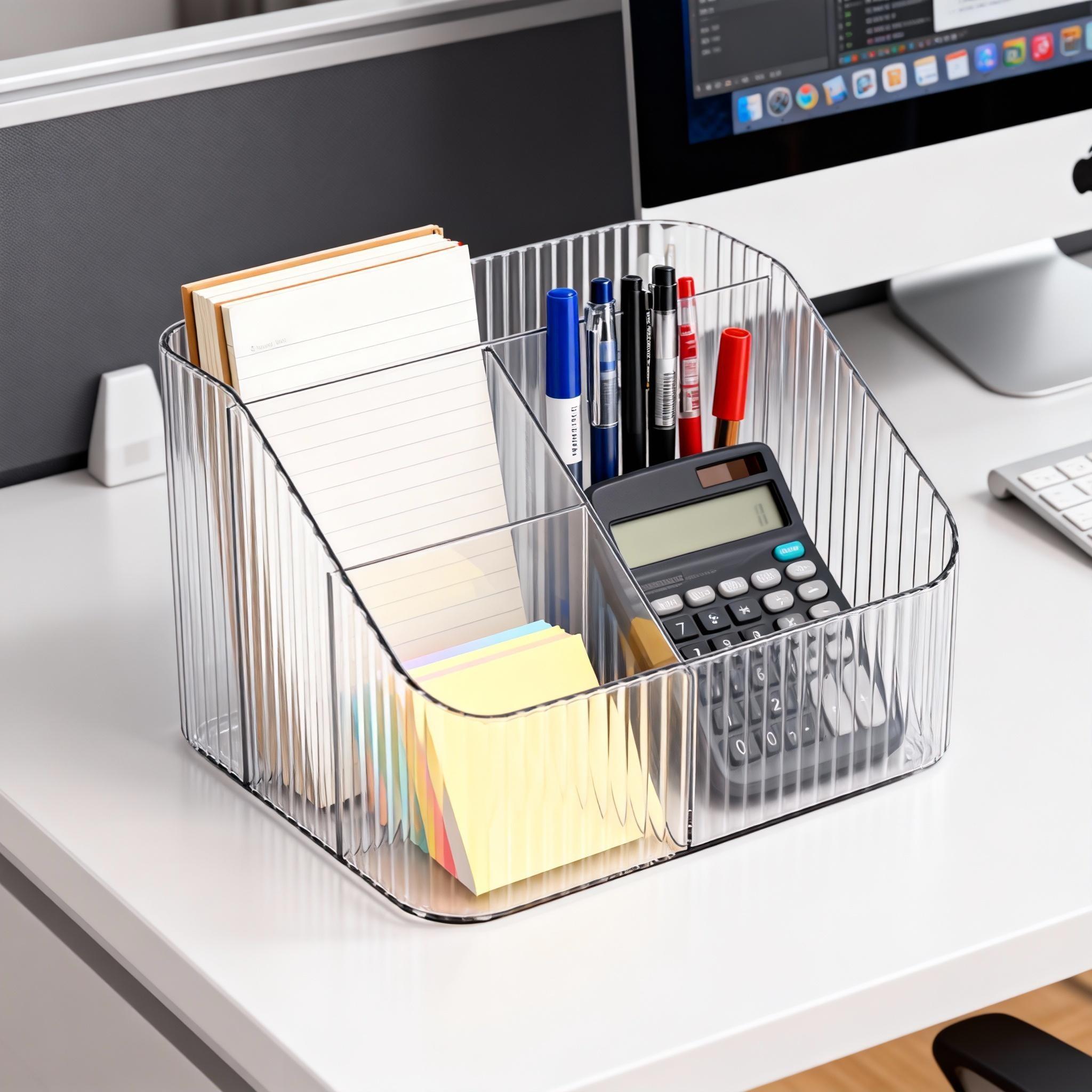 Four-Compartment Storage Box, Stationery Organizer, File Holder, Cosmetic & Skincare Container, Ideal for Office, Bedroom, Living Room