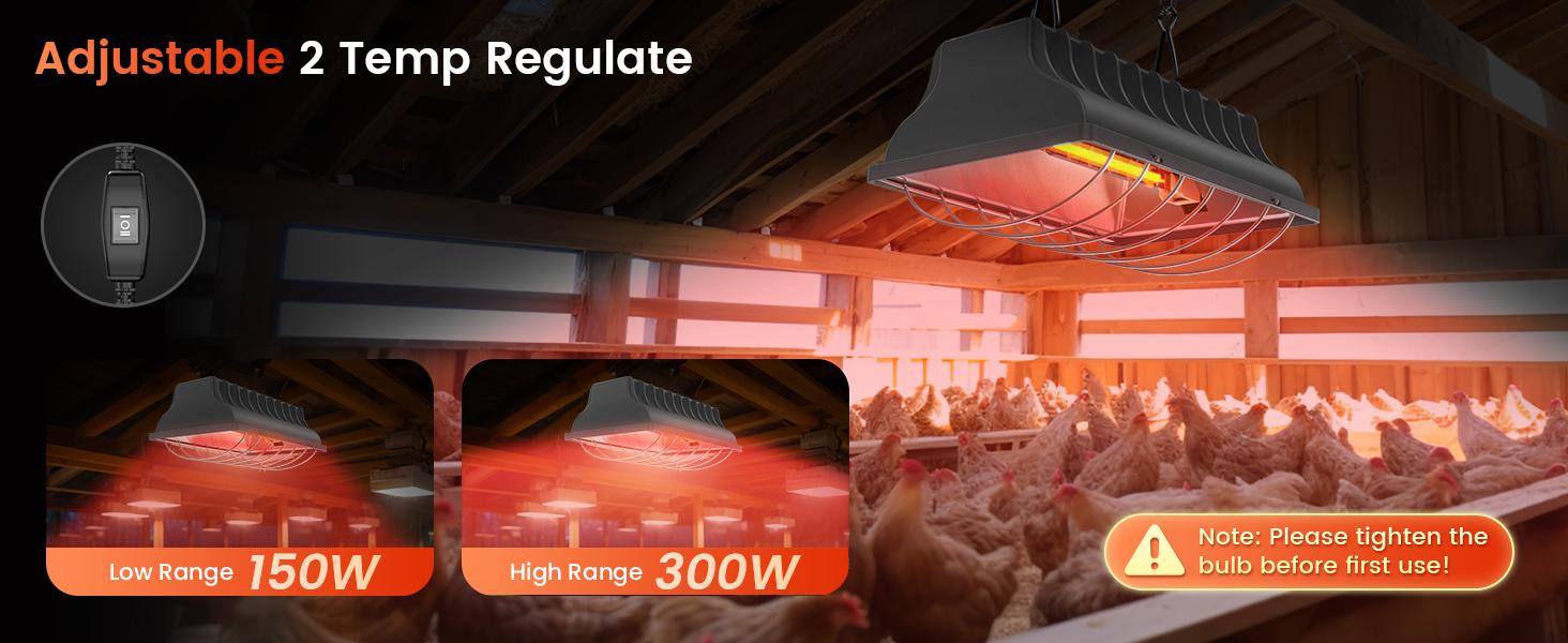 300W Chicken Coop Heater for 30 Chicks Or Ducks, 9.84ft Cord Brooder Heating Plate & Heat Lamp Chicken Coop House with Adjustable Temp & Hanging Height for Livestock Pet Supplies Outdoor
