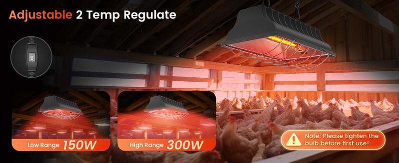 300W Chicken Coop Heater for 30 Chicks Or Ducks, 9.84ft Cord Brooder Heating Plate & Heat Lamp Chicken Coop House with Adjustable Temp & Hanging Height for Livestock Pet Supplies Outdoor