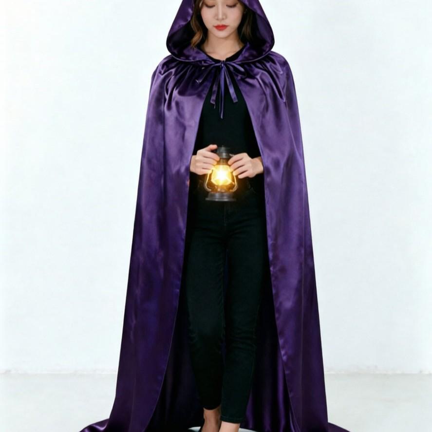 Dark Halloween Hooded Cape, Chiffon Gothic Witch Vampire Adult Horror Cosplay Costume, Perfect for Halloween Party