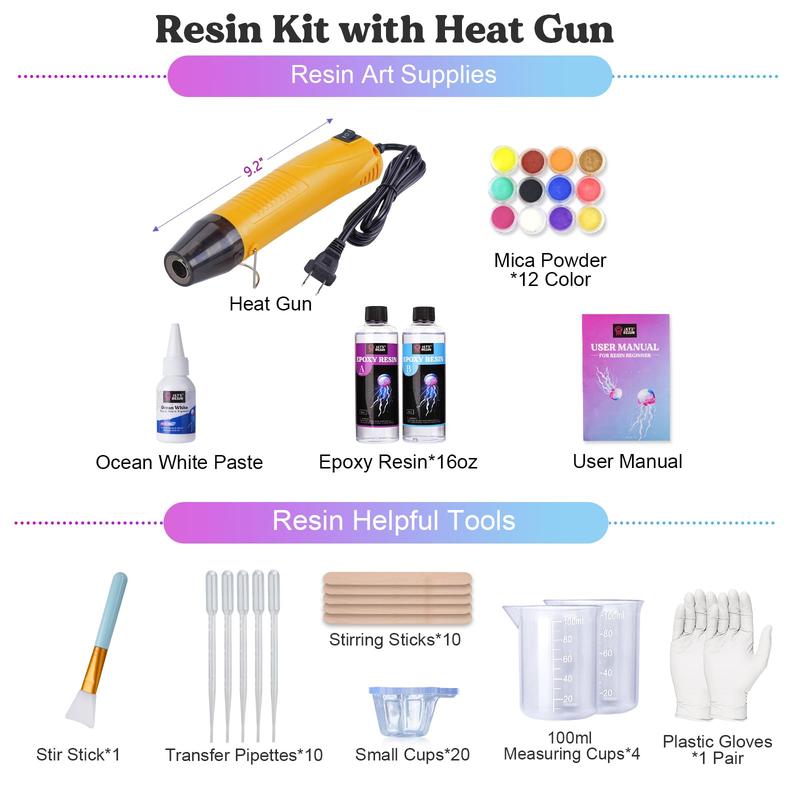 16oz Clear Resin Kit with Heat Gun, Father's Day Gift, Premium Crystal Epoxy Resin with White Pigment Paste,High Gloss & Bubbles Free Resin Hardener Kit for Art Crafts,Molds, Making Ocean Wave - LET'S RESIN