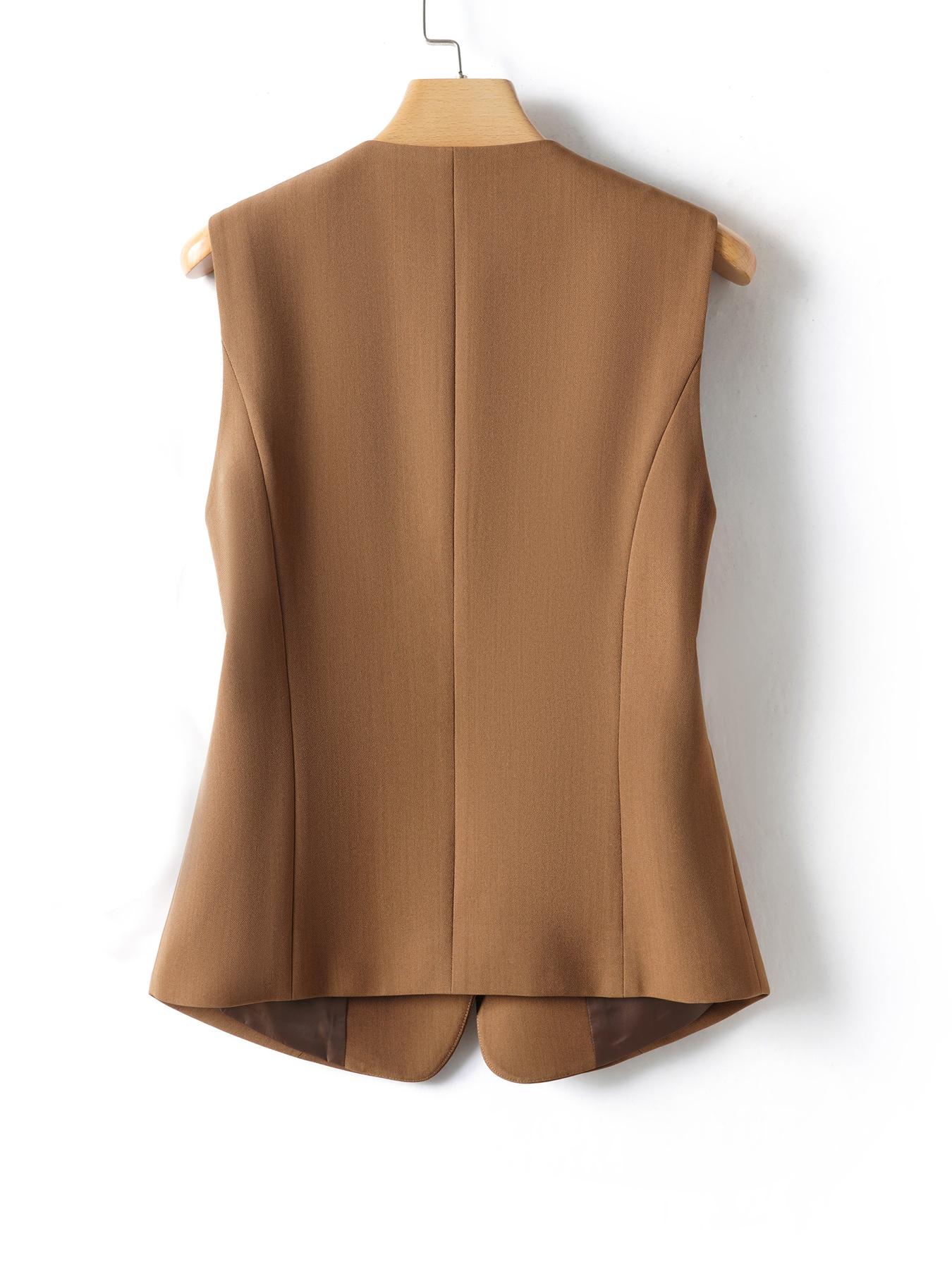 Women's Solid V Neck Button Front Fitted Blazer Vest with Pockets, Casual Sleeveless Vest for Work Office Business, Ladies Spring & Fall Clothes