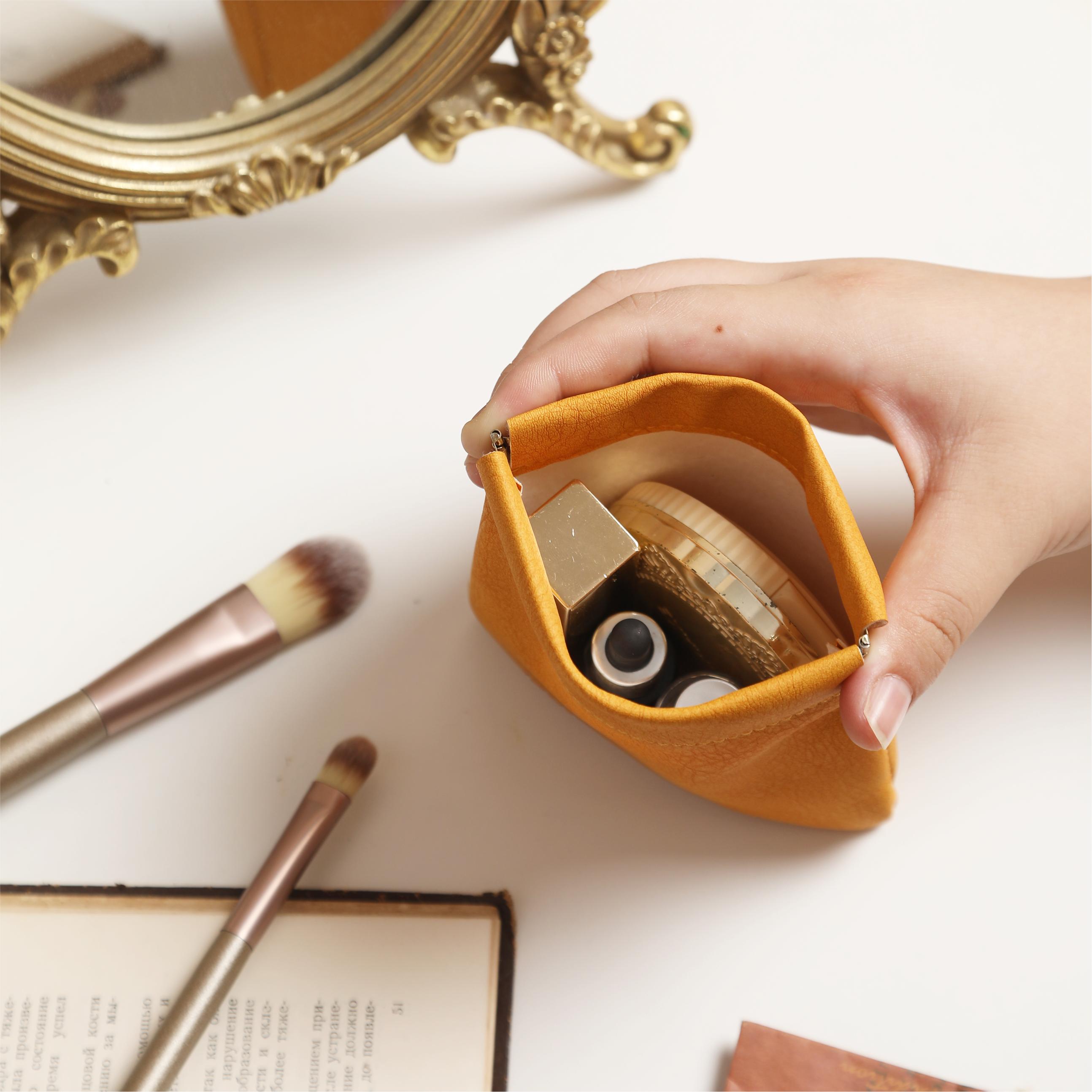 Purse Chaos Fixer Pouch Mini Auto Closure  Snappy Pouch For Keys/Changes/Coins/Lipstick/Cards Bag essentials in Marshmallow Colors Cosmetic Accessories Organizer Makeup Pouch Waterproof Pouch Glossy Pack