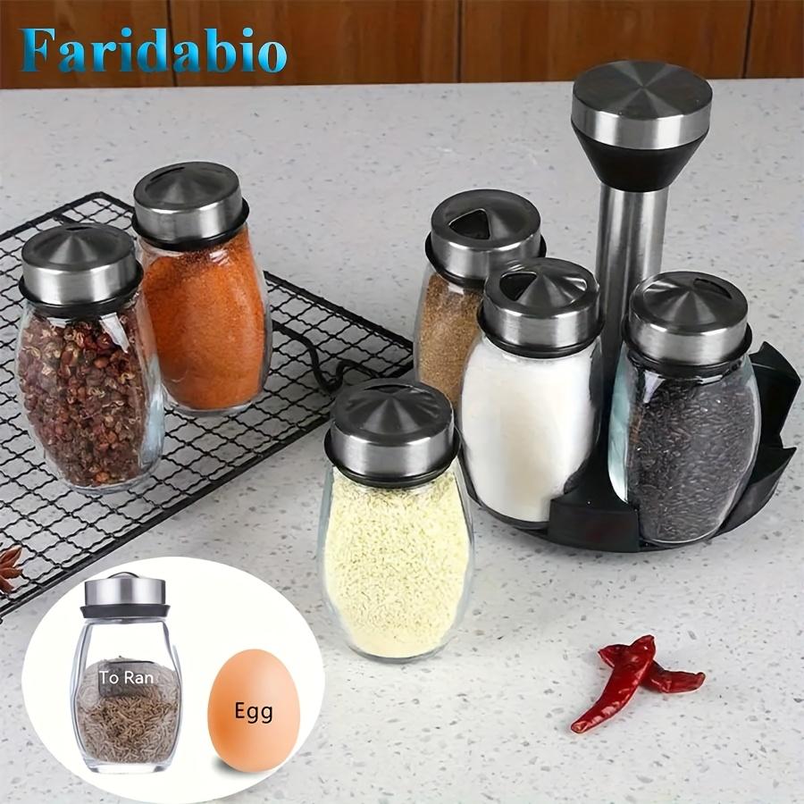 1 set of 6-piece household kitchen storage rotating combination seasoning jar set glass seasoning bottle sorting monosodium glutamate six in one seasoning jar Spice Containers