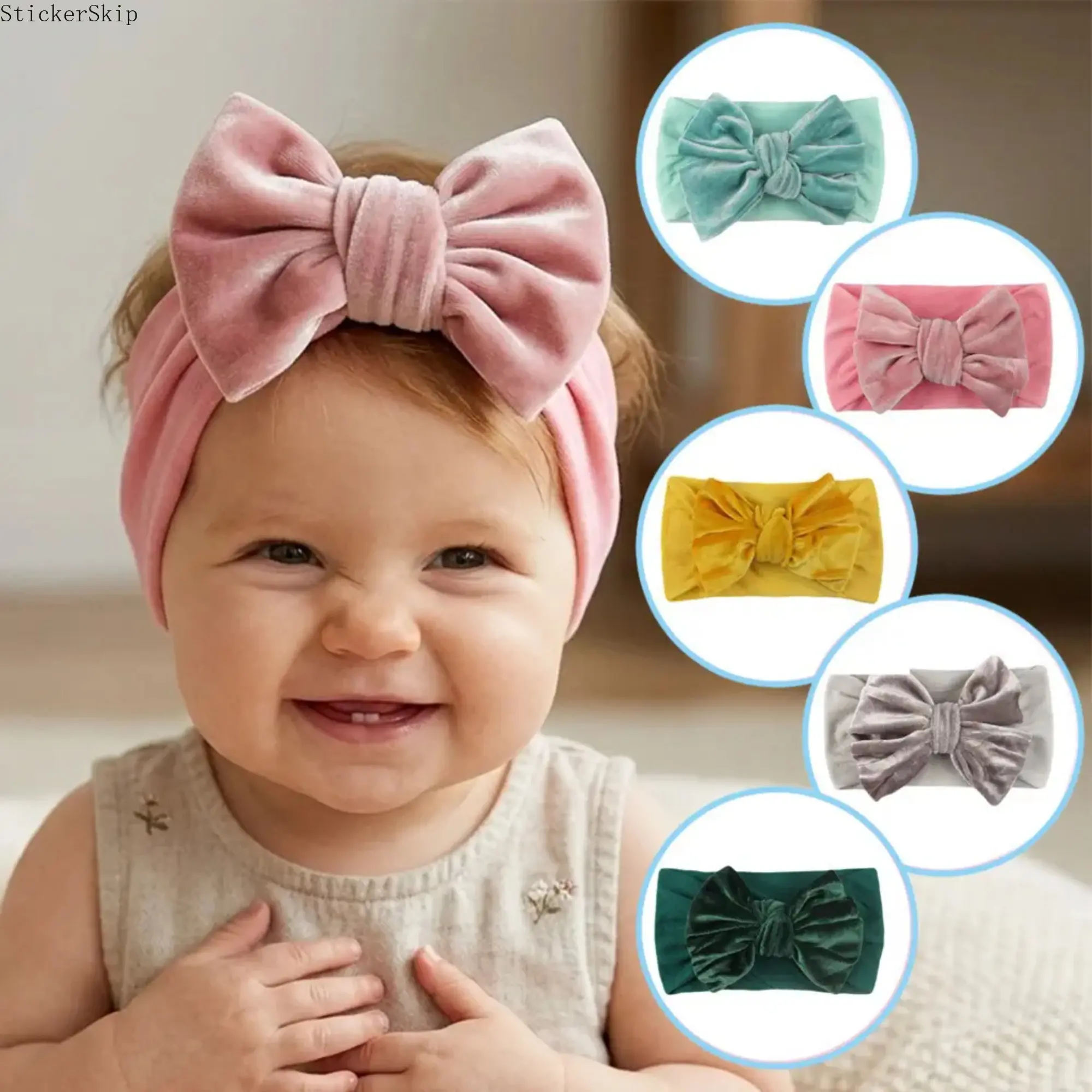 2026 Baby Girls' & Toddlers' Turban-Style Velvet Headbands with Big Bow, Soft Wide Nylon Elastic Band, Hair Accessories, 0-3 Years (Sports & Outdoor Hats Accessory)