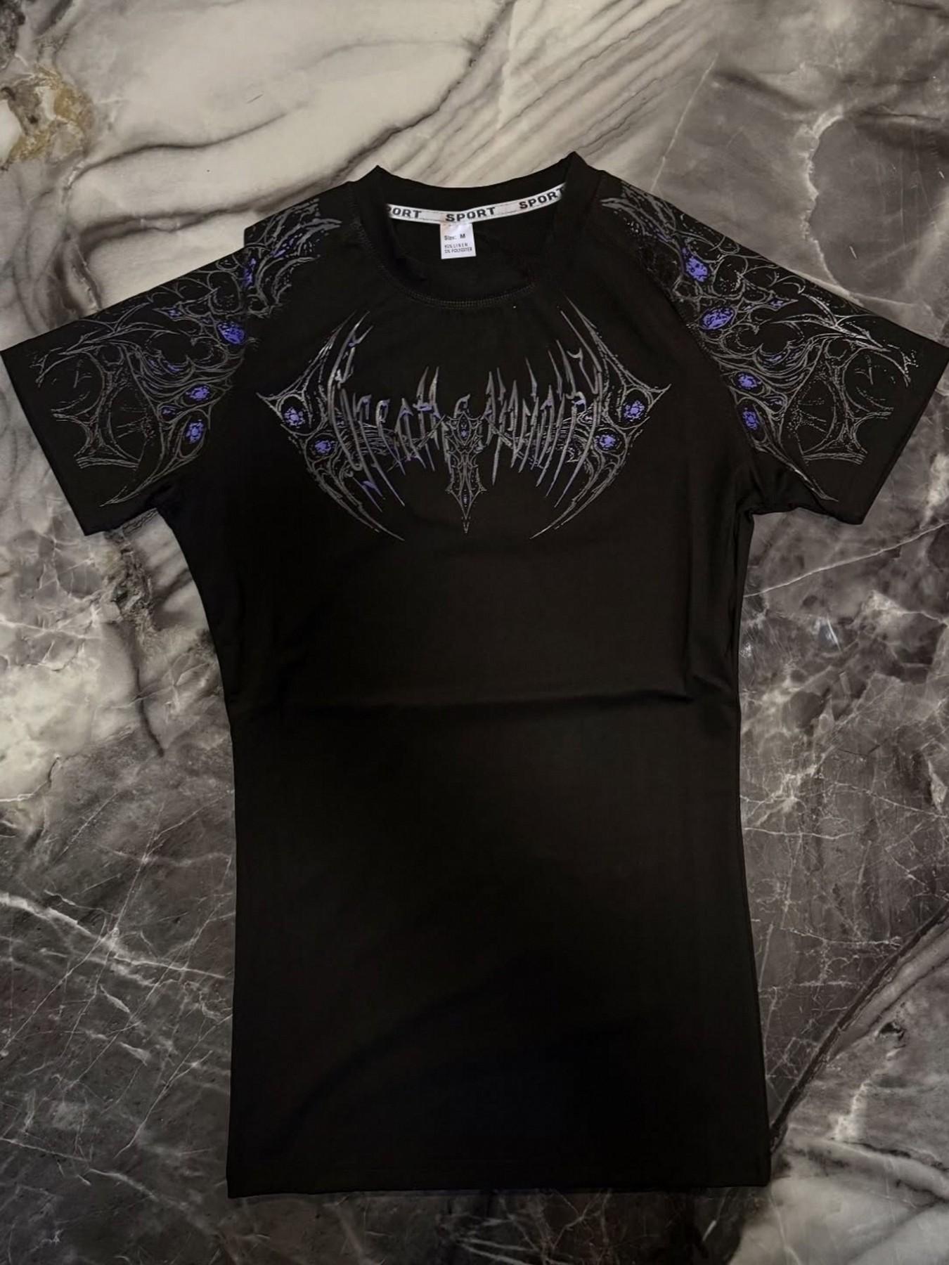Men's Slim-Fit Short Sleeve T-Shirt, Cyber Gothic Dark Style, Elastic Quick-Dry Fitness Top, Ideal for Strength Training & Streetwear