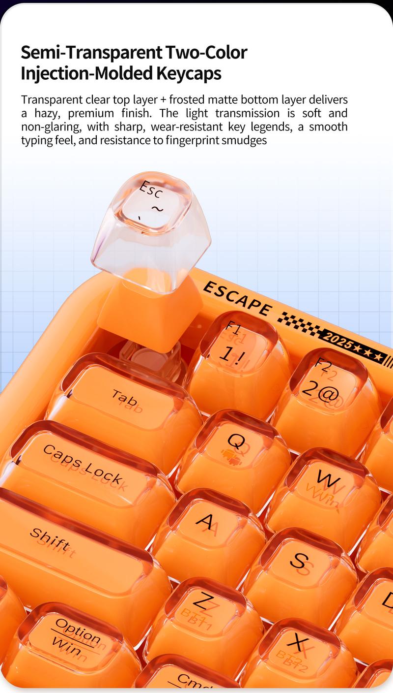 MOFii RGB Gaming Keyboard | 15 Light Effects, Cute Pink Transparent Keycaps, Rechargeable, BT/Wireless/Wired, US QWERTY