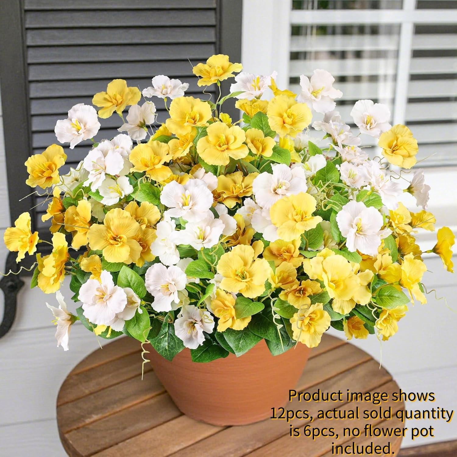 6 Pack Artificial Hibiscus Flowers, UV Proof Faux Silk, Outdoor Spring Decoration, No Pot, Mixed Color, Home Decor, Garden, Party