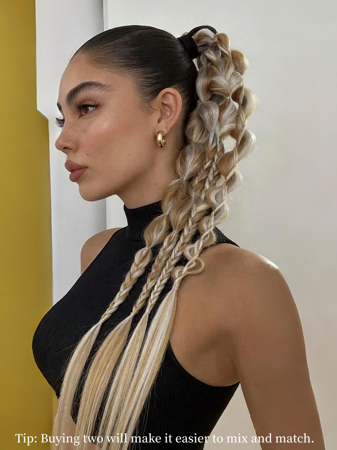 1 Piece Bubble Braid Ponytail Extension,  Hair Tie 24 Inch Braided Wrap Around Long Hairpieces Women Daily Wear Fashion Hair Accessories, Long Pre-styled Multiple Braided Ponytail Hairpiece for Women Daily Party Festival Use, Multiple Colors Available