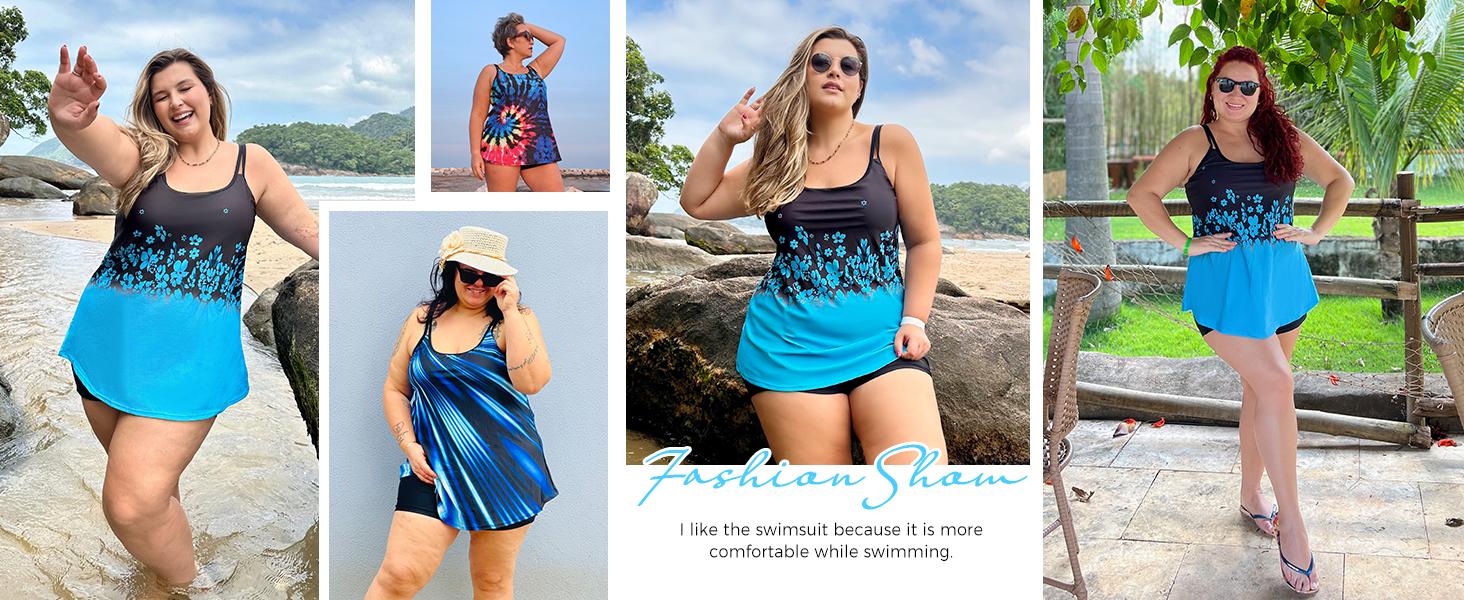 【12-28W】Hanna Nikole Womens Plus Size Tankini Swimsuit Two Piece Bathing Suits Flowy Swim Tops with Boy Shorts Outdoorfun SpringStatements