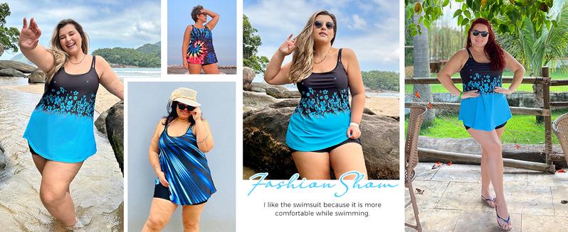 【12-28W】Hanna Nikole Womens Plus Size Tankini Swimsuit Two Piece Bathing Suits Flowy Swim Tops with Boy Shorts Outdoorfun