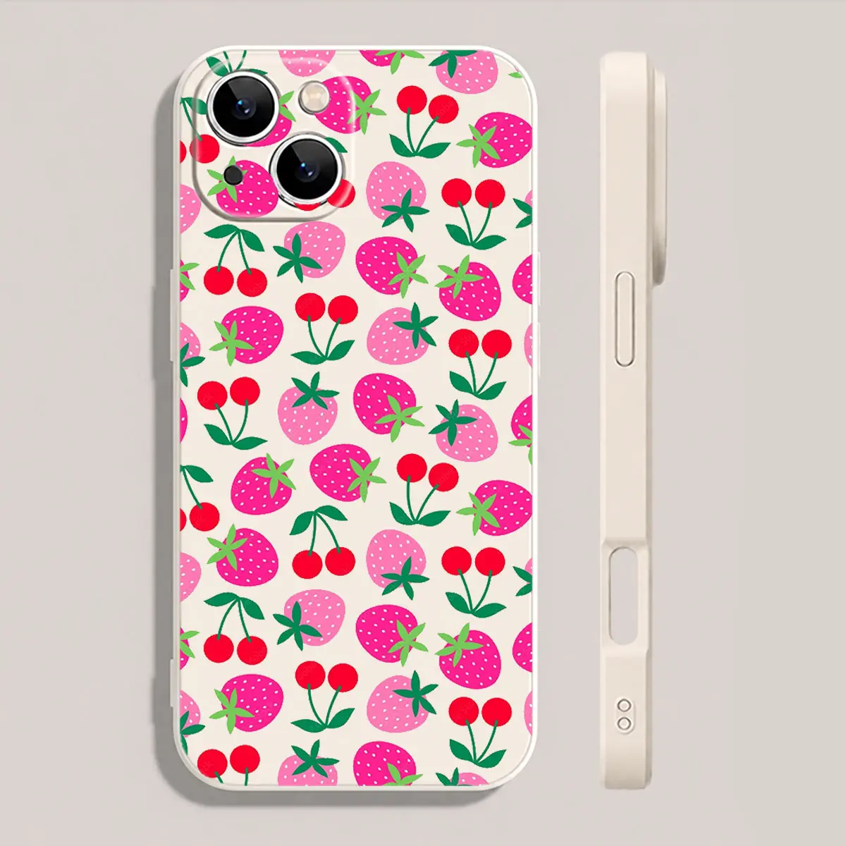 Strawberry Cherry Fruit Pattern Phone Case Summer Fruitcore Design Soft Silicone Cover for iPhone 17 16 15 14 13 12 11 X Plus Pro Max Fruit Lover Gift
