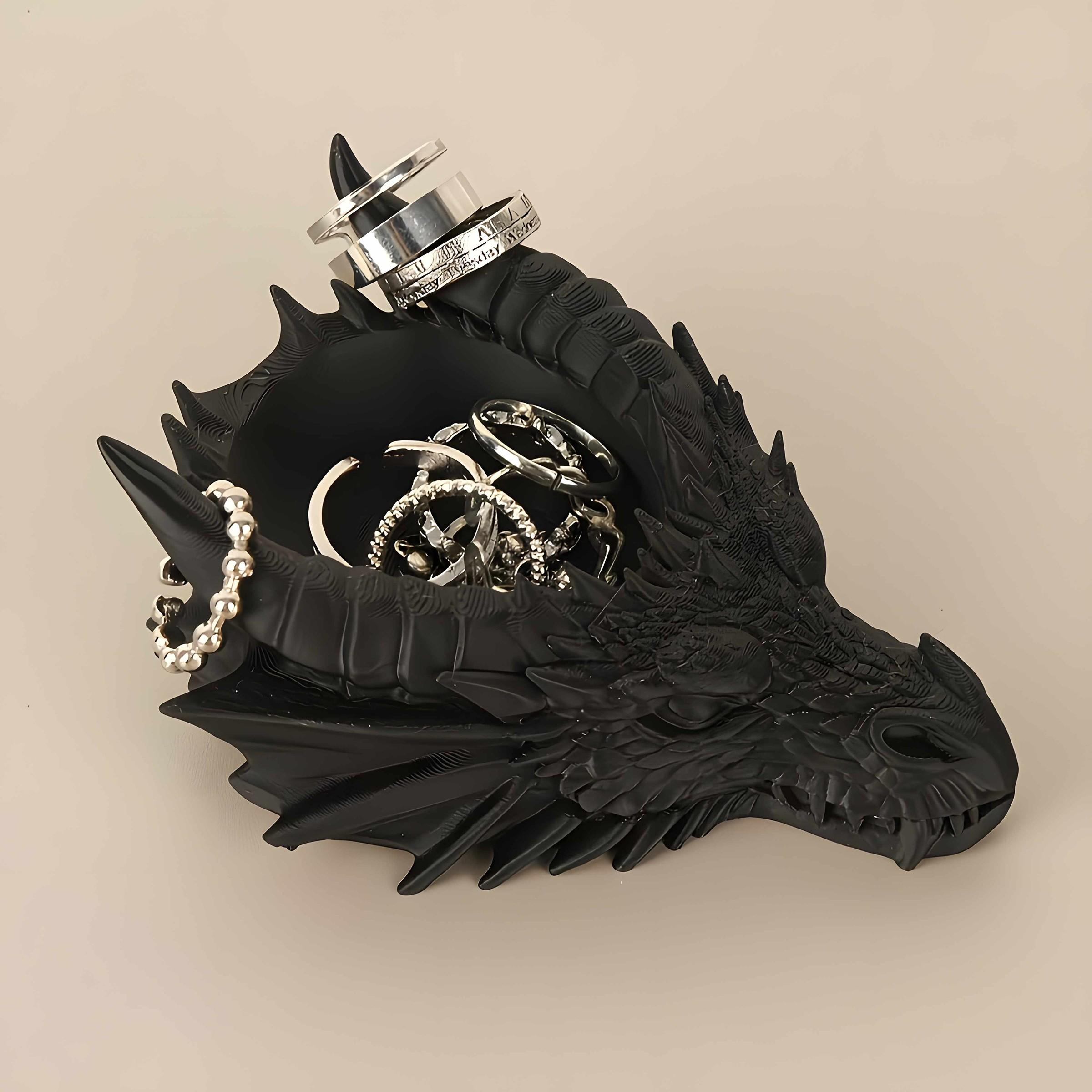 Gothic Dragon Head Jewelry Storage Tray, Dark Style Desktop Decor, Ring Necklace Display Stand, Practical Desk Organizer, Cool Decoration