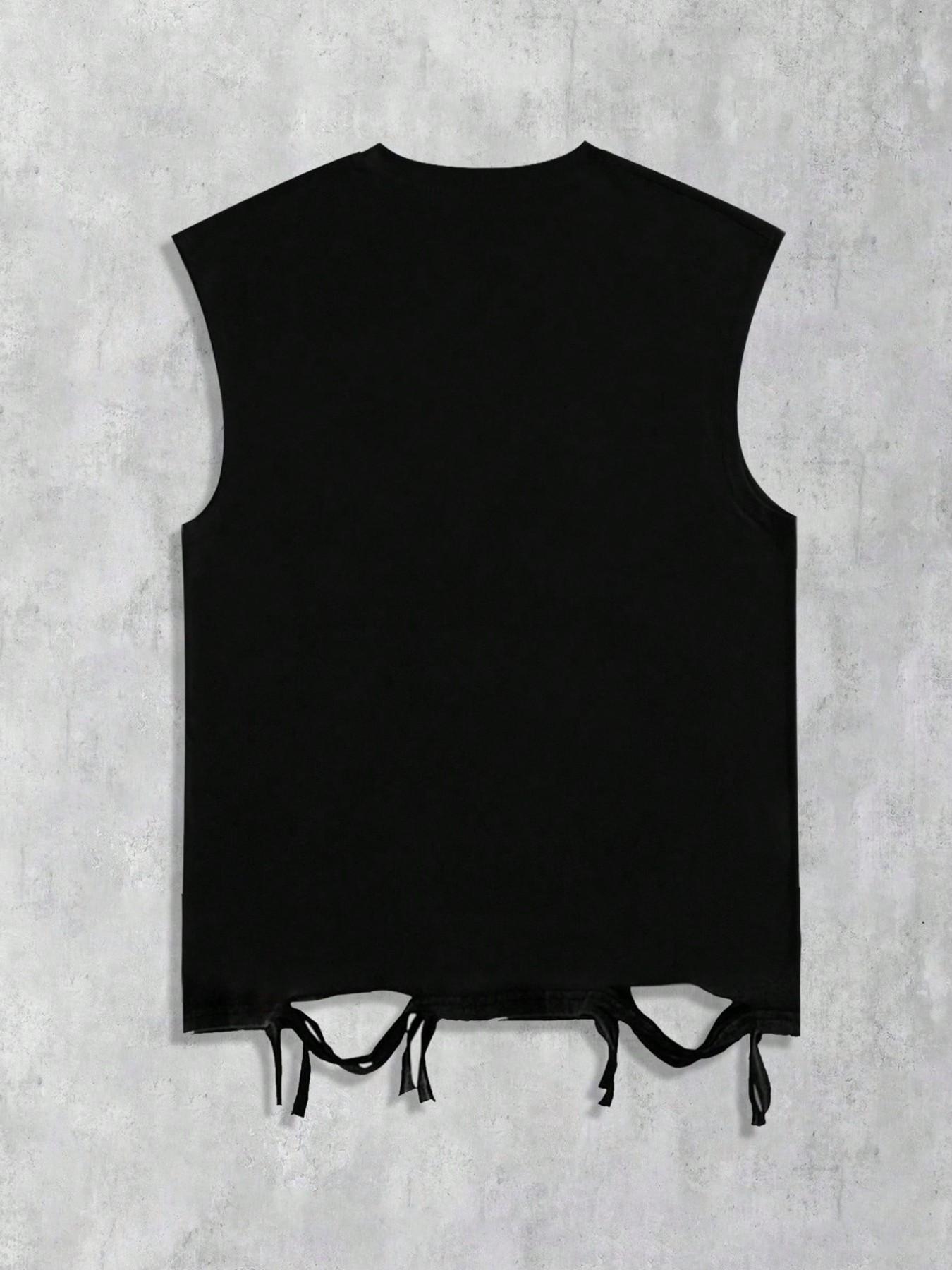 Diamond cotton vest with eye print vest for both men and women, burst hole trendy brand sleeveless t-shirt, European and American street casual fringe vest for men, 2026 summer clothing vest, Y2K style
