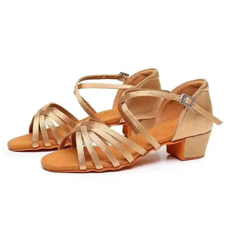 Women Latin Dance Shoes Soft Bottom Sole Girls Dance Practice Sandals Jazz Medium Heel 3.5CM Ballroom Dance