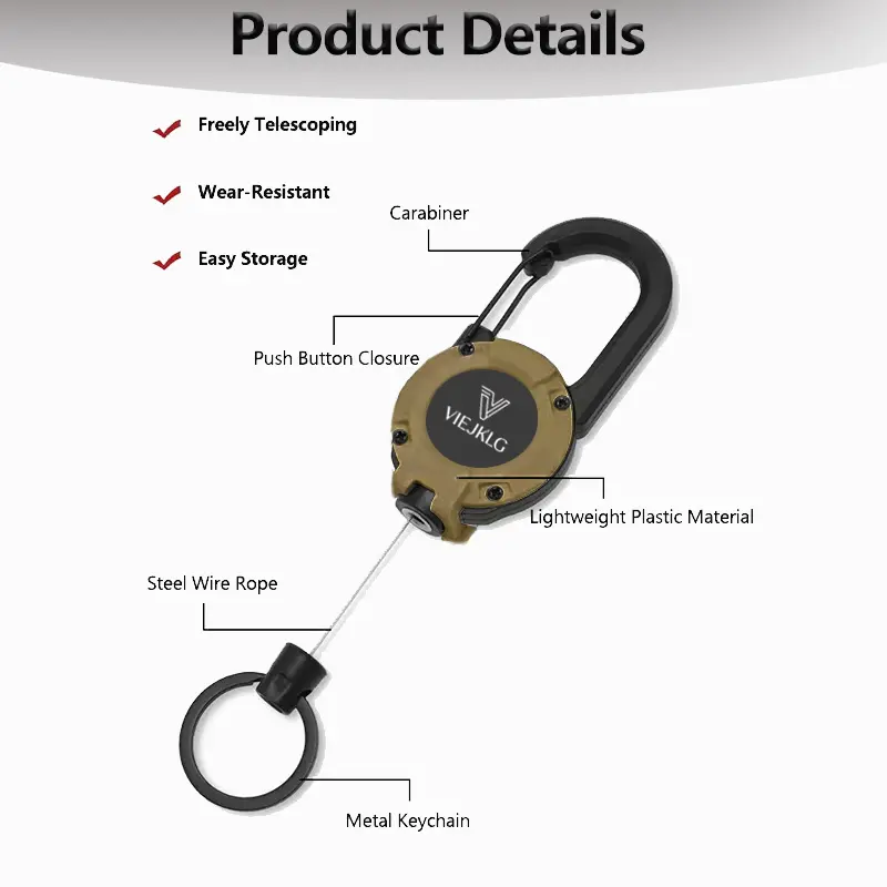 Product Introduction of 3 In 1 new multifunctional Retractable Pull Reel CarabinerKeychain, Strong Steel Wire Rope Buckle,Outdoor SportKeychain Tool 13