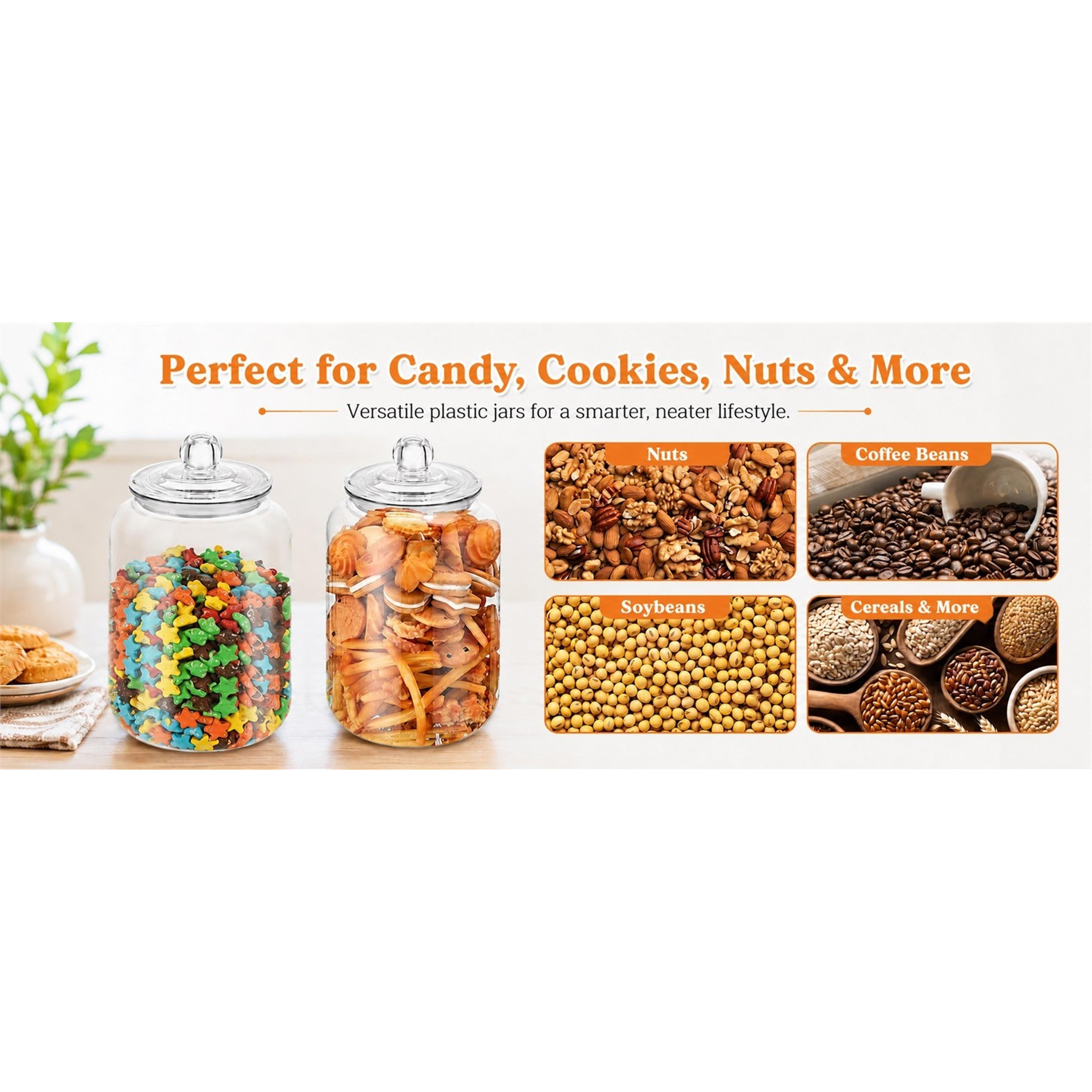 2 Pcs 1 Gallon Candy Jar Plastic Jars with Lids Decorative Cookie Jar Candy Buffet Containers Clear Airtight Food Storage Canister Home Decor Centerpiece Candy Cookies Storage （128oz）