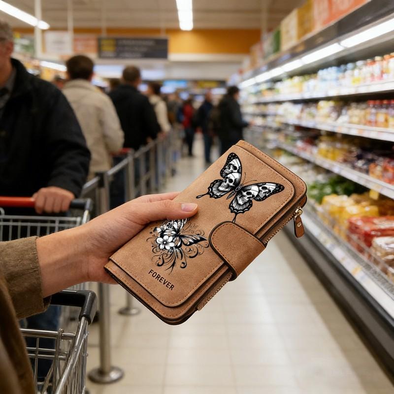 1pc Butterfly pattern women's long wallet, multi-functional wallet, portable snap coin purse, birthday gift and daily commuting essential, perfect holiday gift, suitable for outdoor, travel and family use, 3.10CYJ-5