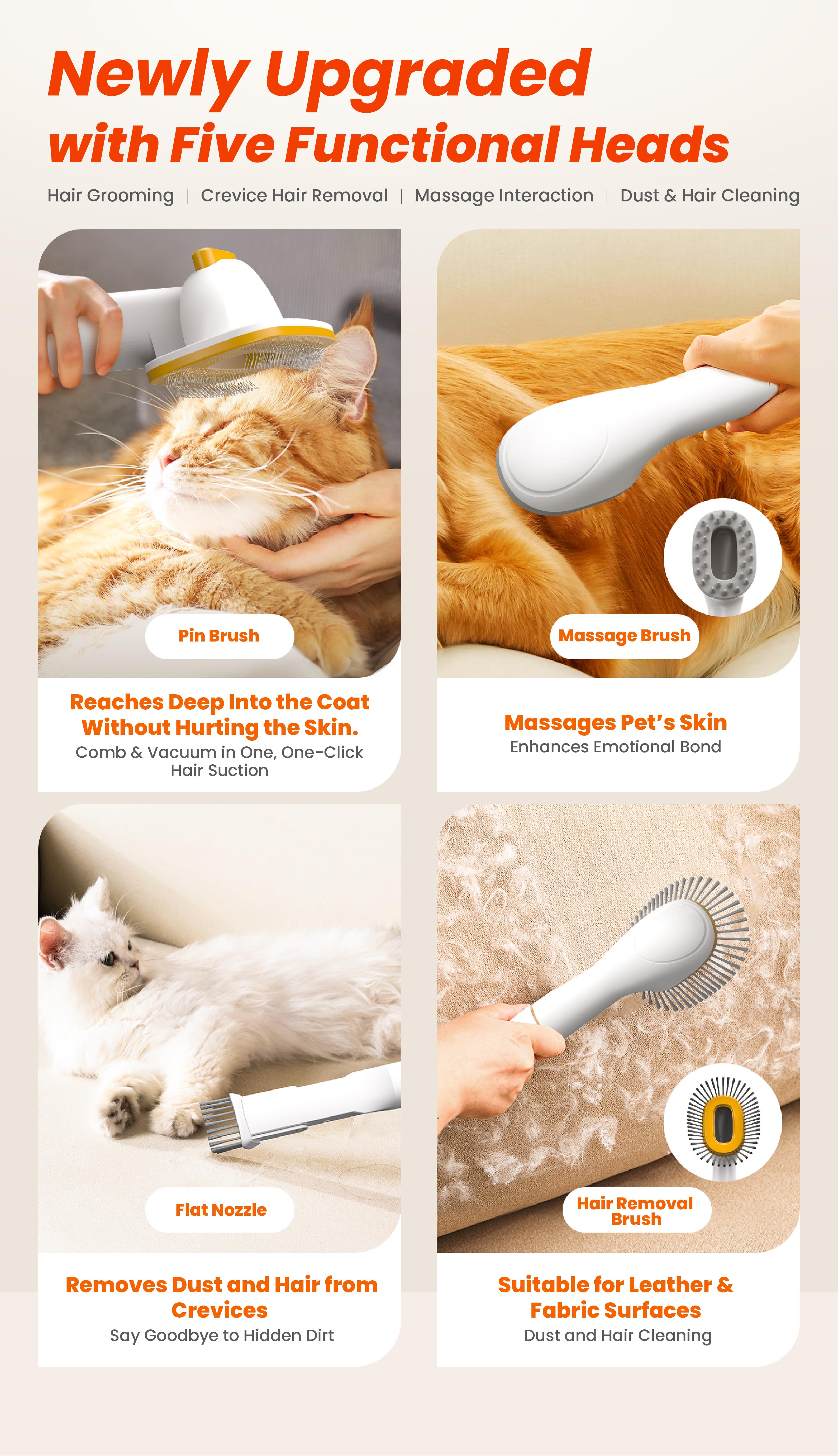 PUPPYOO 5-in-1 Pet Grooming Kit with 13000Pa Vacuum for Dogs & Cats, 1.5L Dust Cup, 4m Cord, Whisper-Quiet Operation, Adjustable Guard Combs, Hair Remover Roller