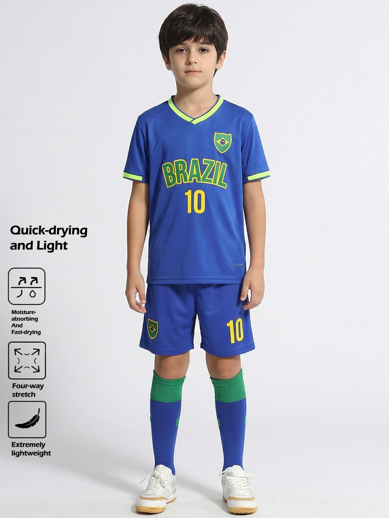 Brazilian Style Football Jersey Set, Unisex Quick-Dry Soccer #10, Moisture-Wicking Sportswear for Training, Activities, Casual Wear