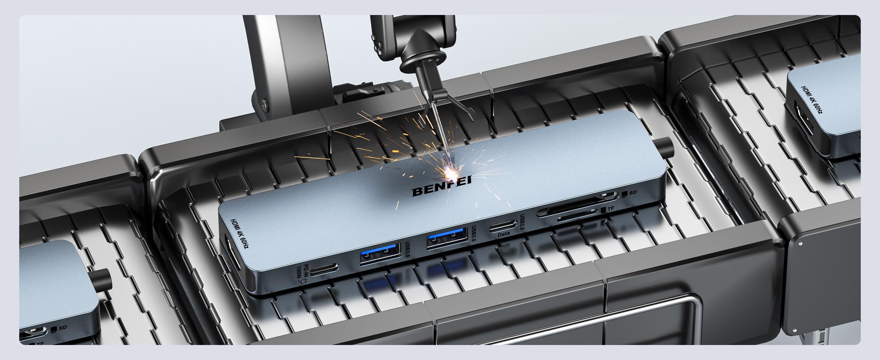 BENFEI 7-in-1 USB C Hub with HDMI(4K@60Hz), 2 USB-A, 1 USB-C Data, 100W Charge, SD/TF Card Reader, Silicone Tangle-Free Cable Compatible with MacBook Pro/Air, iPad Pro, iMac, iPhone 15 Pro/Pro Max