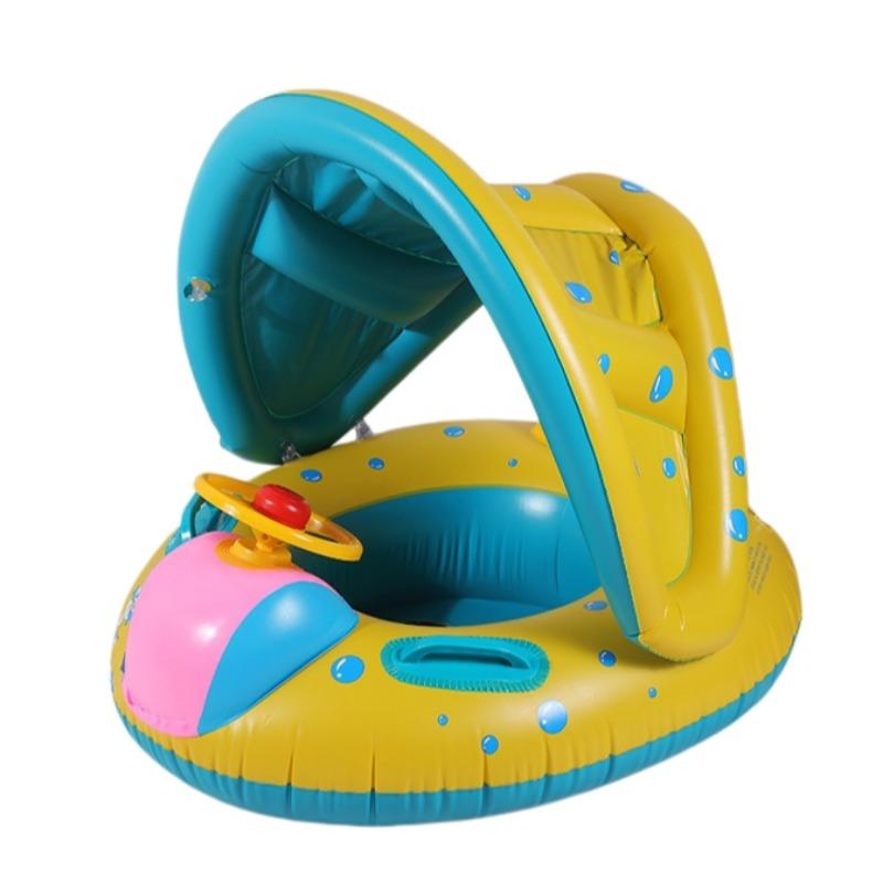 Bubble Print Shaded Inflatable Pool Float with Steering Wheel, Sun Protection, Interactive Driving Design, Thickened PVC, Fun Summer Water Play