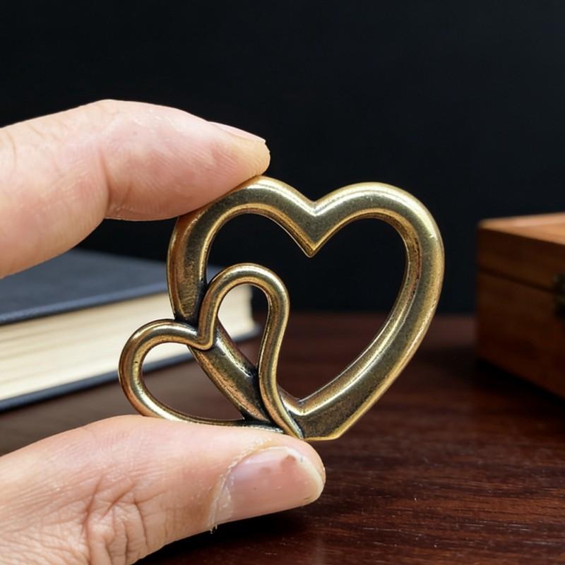 Vintage Brass Heart Fusion Ornament, European Aged Texture Heart Desktop Decor, Valentine's Day Wedding Anniversary Gift