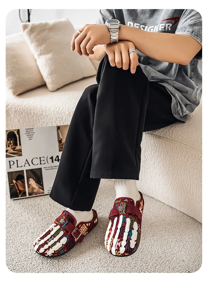 Men's Bohemian Print Mules, Mule Slides, Comfortable Slip-On Sandals, Adjustable Buckle, Soft Insole, Ideal for Daily Wear, Casual Footwear