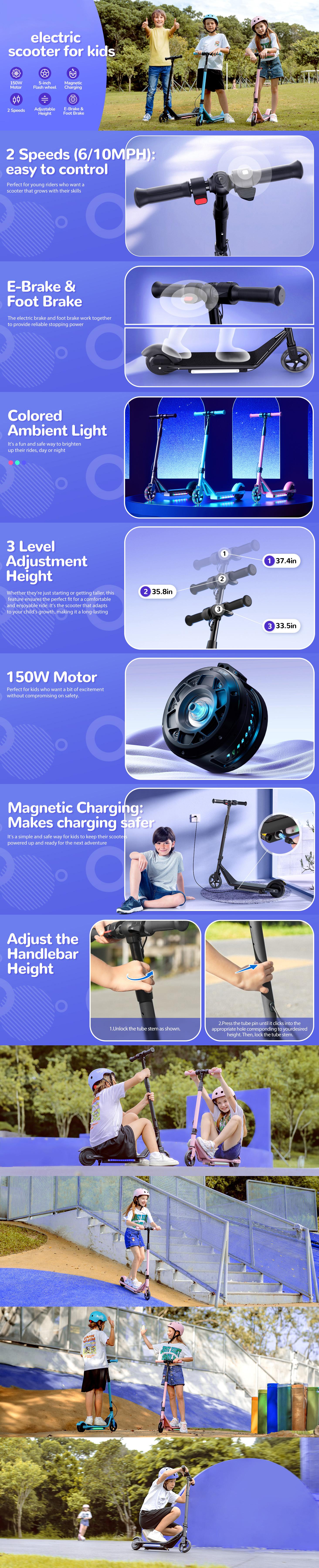 【Children's Gift】Foldable Kids Electric Scooter (Ages 6 - 14): 150W-200W Motor, 3 - Speeds (5/8/12 Mph), Dual Brake, LED Display, Colorful Lights, UL 2272 Certified, 5 - inch Flash Tire, 154lb Max Load, 18V2.6Ah - for Kids 【Children's Gift】Foldable Kids Electric Scooter (Ages 6 - 14): 150W-200W Motor, 3 - Speeds (5/8/12 Mph), Dual Brake, LED Display, Colorful Lights, UL 2272 Certified, 5 - inch Flash Tire, 154lb Max Load, 18V2.6Ah - for Kids