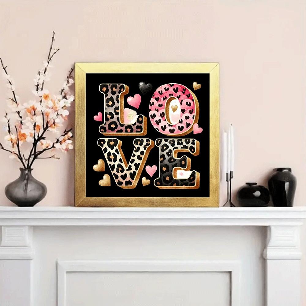 1PC 5D diamond painting 2D flat printing Love Leopard Print Diamond Painting Kit for Adults DIY 5D Diamond Art with Heart Pattern Rhinestone Embroidery Home Wall Decor Craft Gift for Valentine's Day