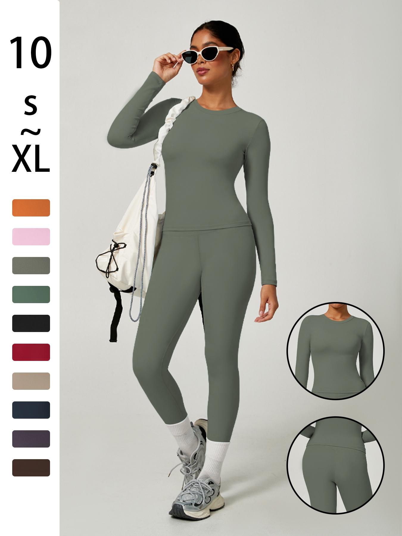 Women's Sporty Solid Color Top & Pants Set, Comfortable Tee & Slim Fit Leggings, Ideal for Daily Yoga & Fitness Activities, Skinny Sportswear