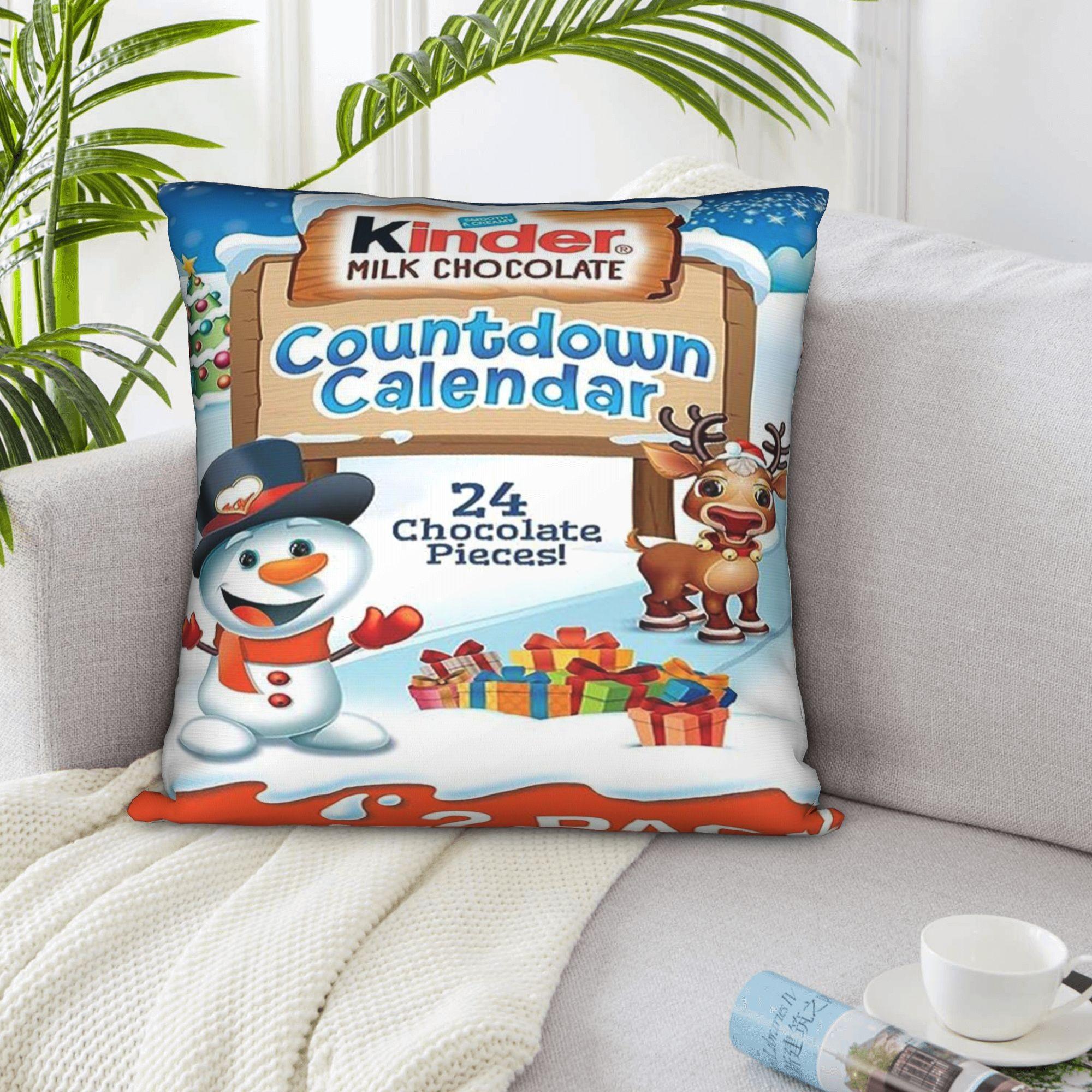 1 piece Kinder Chocolate Countdown Calenda 2 Pack Individually Wrapped Chocolate Candy, 2024 Advent Calendar 8 Oz Total throw pillow cover Decorative Accent for Home Christmas Soft Machine Washable Decorative Cushion Covers Without Pillow Cores