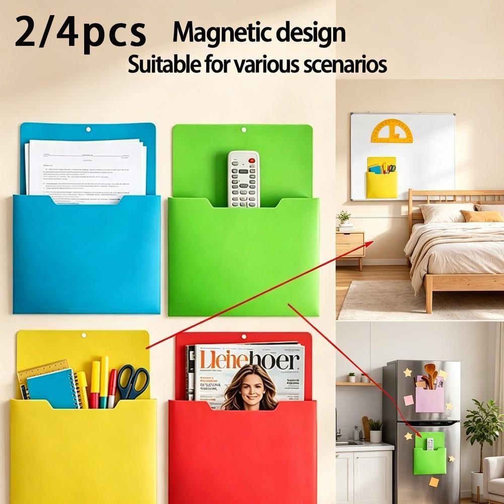 4-Pack A4 Magnetic Classroom Wall-Mounted Fridge File Folder, Deep Slot Design, Multi-Functional Storage for Refrigerator, Blackboard, Walls