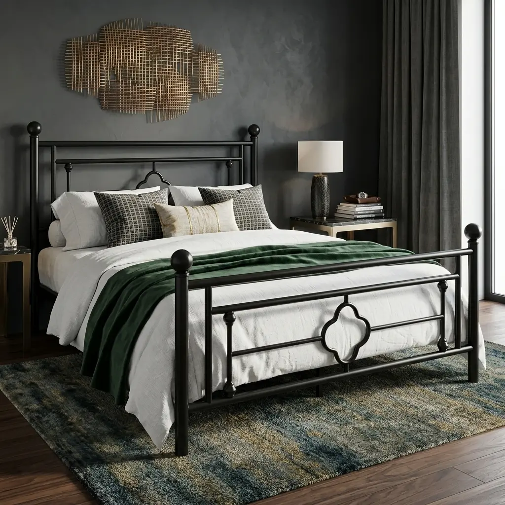 Metal Platform Bed Frame【Frame Only No Mattress】,Vintage Victorian Style,Wrought Iron Headboard and Footboard,No Box Spring Required,Twin/Full/Queen/King Size