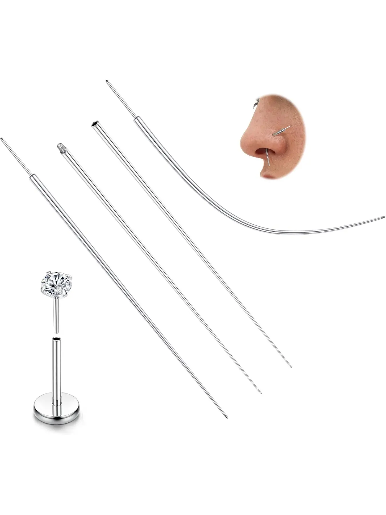 14g/16g/18g/20g Piercing Taper Insertion Tool, Astm F136 Titanium, Threader Tool for Labret Tragus Helix Conch Cartilage Piercing, Piercing Jewelry Kit