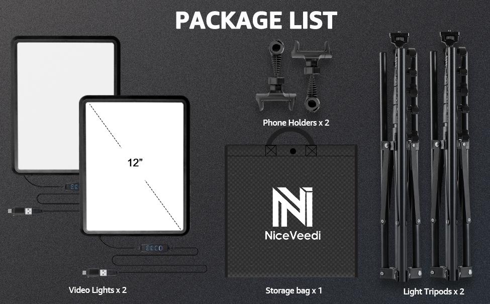 NiceVeedi 22W LED Fotografie Verlichting 2-Pack - 185cm Statief Dimbare Studio Licht Kit