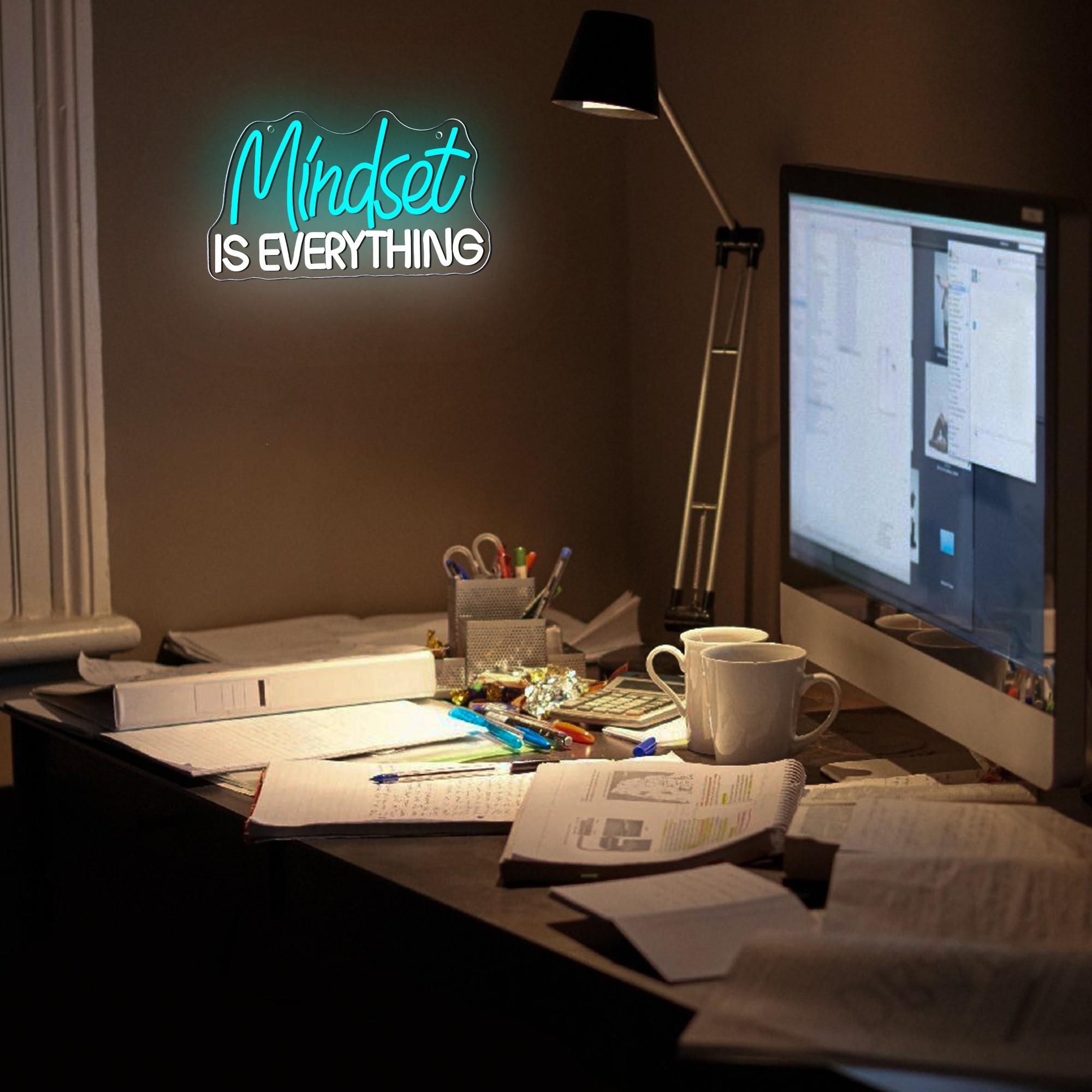 Mindset Is Everything Neon Sign Wall Decor, Motivational Neon Light USB Powered LED Dimmable, For Classroom Decor Office Gym Library Bedroom Bar Sign(14.1 * 7.8 In)