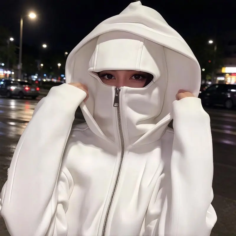 Double Hood Zipper Hoodie - Unique Layered Hood Design Sweatshirt, Oversized Long Sleeve Casual Men's Streetwear Clothing Tops for Women & Men