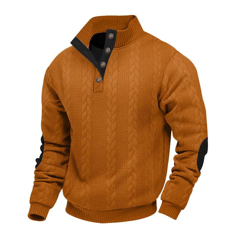 Men's Casual Long Sleeve Knit Pullover Sweater - Mock Neck, Button Collar, Elbow Patches Sports & Outdoor Top (Menswear Knitwear, longsleeves) White, Collared Neck sohochic