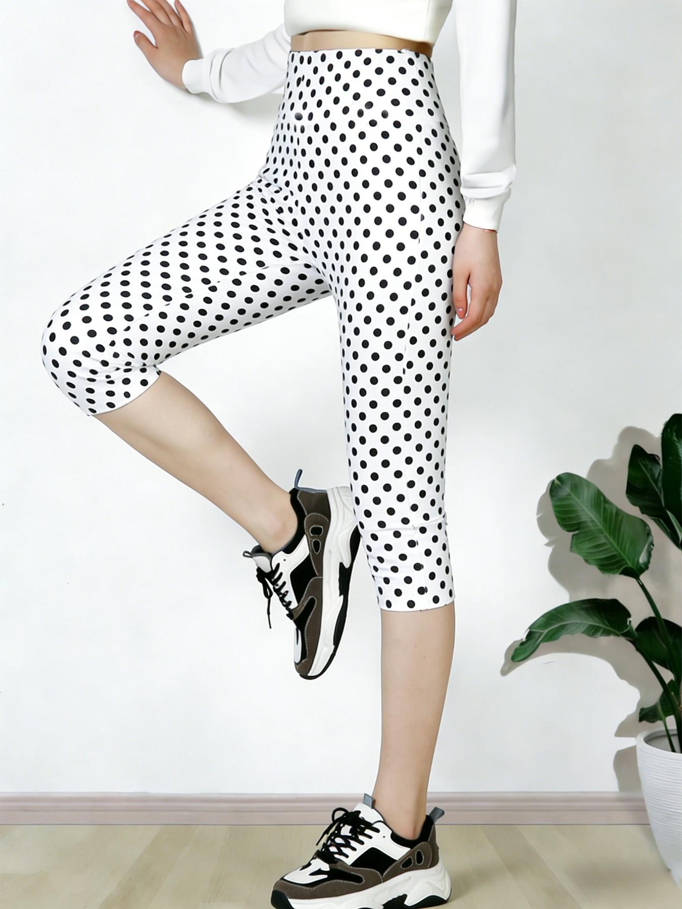 Women's High-Waisted Polka Dot Capri Pants, Slim-Fitting Knee-Length, Casual Style, Perfect for Parties, Nightclubs, and Streetwear