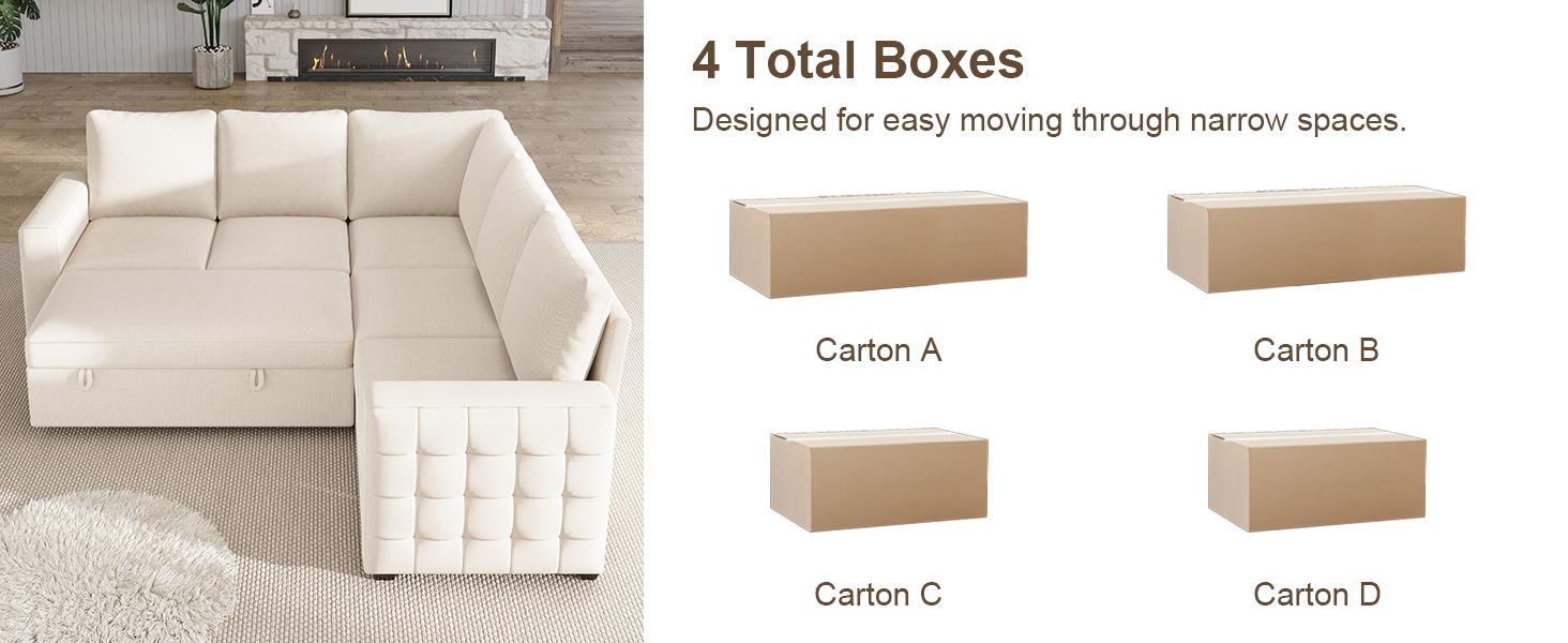 【4-5 Packages】86 Inch Sectional Sleeper Sofa, 5-7 Seat L Shaped Sleeper Sectional Couch with Pull Out Bed, Convertible Sofa Bed with Storage for Living Room, Apartment, Modular Cloud Couches