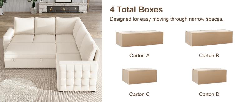 【4-5 Packages】86 Inch Sectional Sleeper Sofa, 5-7 Seat L Shaped Sleeper Sectional Couch with Pull Out Bed, Convertible Sofa Bed with Storage for Living Room, Apartment, Modular Cloud Couches