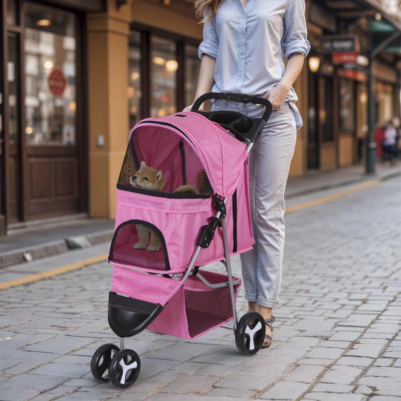 Pet Republic 3 Wheels Foldable Pet Stroller for Small Dog Max 33lbs W/Storage Basket, Pink Pet Republic 3 Wheels Foldable Pet Stroller for Small Dog Max 33lbs W/Storage Basket, Pink