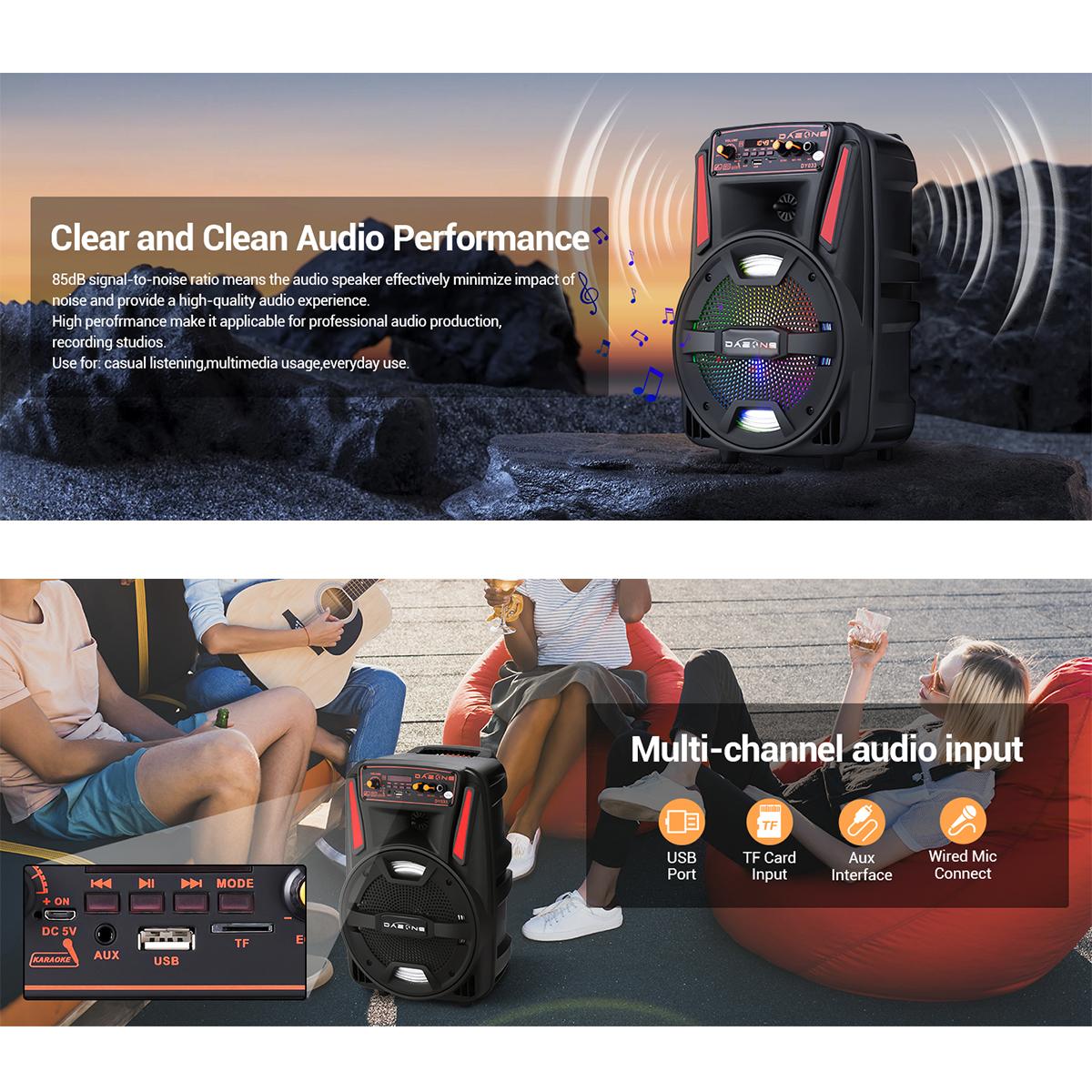 Portable Bluetooth PA Speaker Rechargeable 8” Loud Party Speaker With LED Lights FM Radio Remote Control Microphone Portable Bluetooth PA Speaker Rechargeable 8” Loud Party Speaker With LED Lights FM Radio Remote Control Microphone