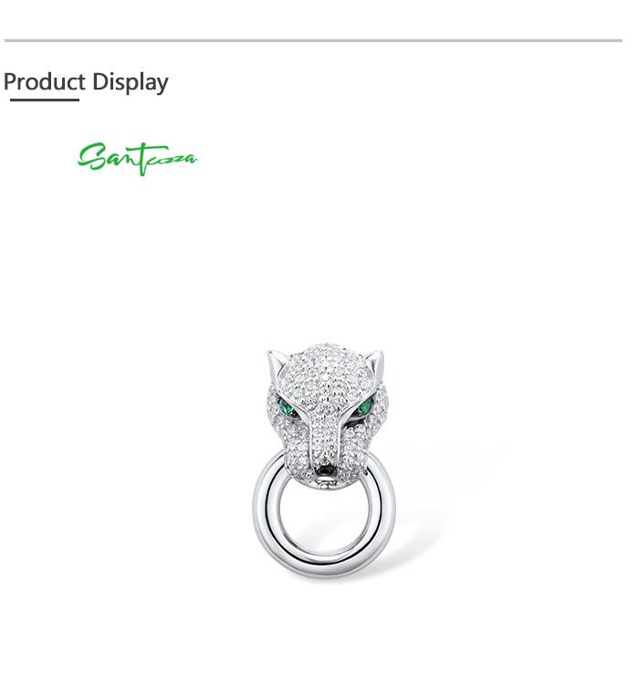 SANTUZZA 925 Silver White Cubic Zirconia Lab Created Green And Black Spinel Leopard Pendant Without Chain Fine Jewelry