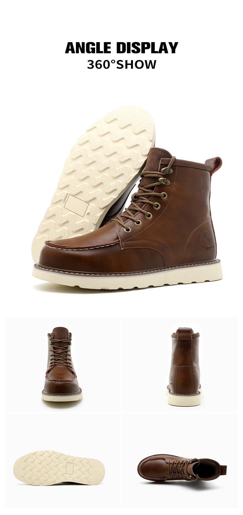 Men's Workwear - style Steel - toe Sports Non - slip Work Shoes, High - top Leather Safety Boots, with Anti - smashing, Anti - piercing, Shock - absorbing and Wear - resistant Properties. Footwear, Fathersday Gift. Classic Boy Closed